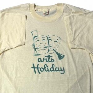 VINTAGE 80s THEATRE DRAMA ARTS THEATRICAL MASK HOLIDAY TEE LARGE